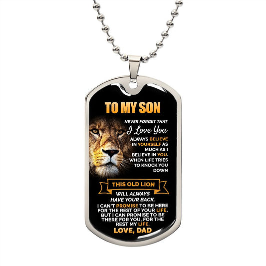 LION DOG TAG NECKLACE | TO MY SON  |   GIFT FOR SON