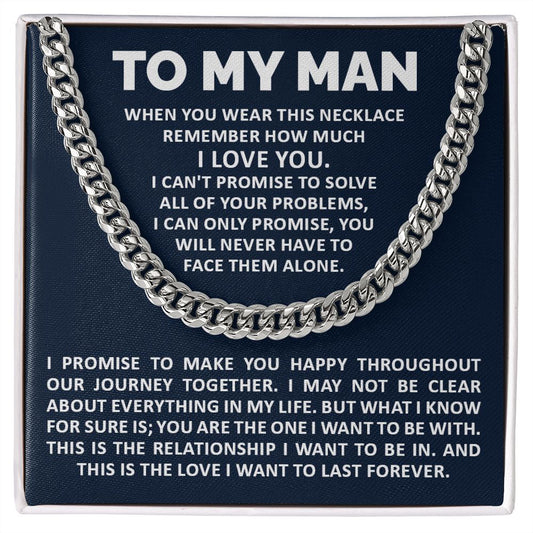TO MY MAN CUBAN CHAIN NECKLACE,  PROMISE NECKLACE FOR HIM,  CHRISTMAS  GIFT FOR MAN, BOYFRIEND GIFT, ROMANTIC BIRTHDAY GIFT FOR HUSBAND, ROMANTIC GIFT FOR BOYFRIEND,