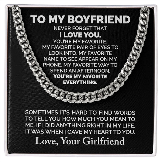 To My Boyfriend Cuban Chain Necklace, Romantic Valentines Day Gift for Boyfriend, Boyfriend Birthday Gift, Thoughtful Boyfriend Gift Ideas