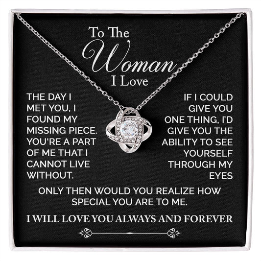 TO THE WOMAN I LOVE LOVEKNOT NECKLACE, VALENTINE GIFT FOR WIFE